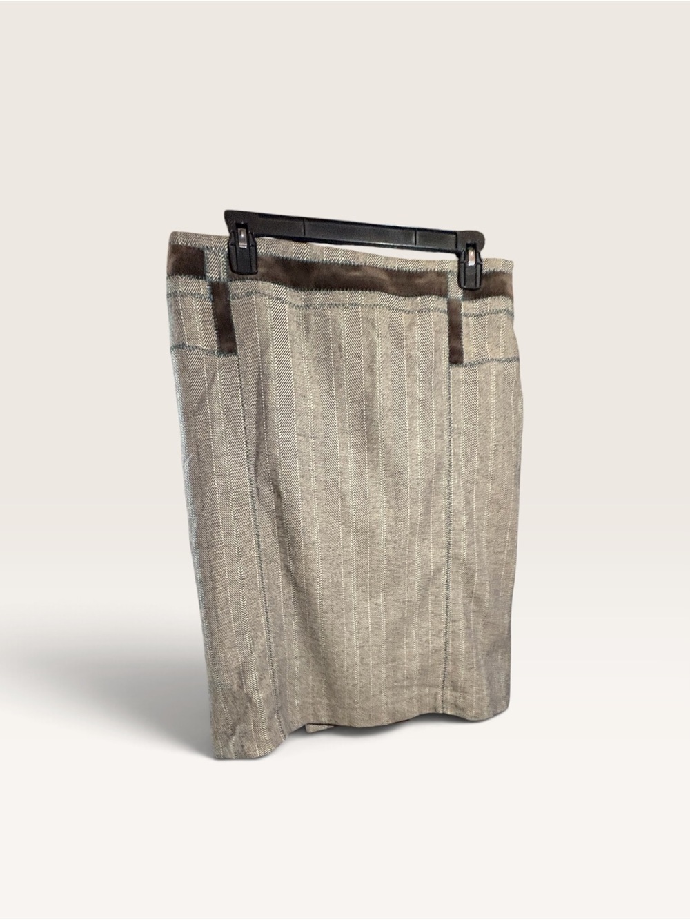 Karen Millen Herring Bone Pattern.  Pencil Skirt with Velvet Brown accents.